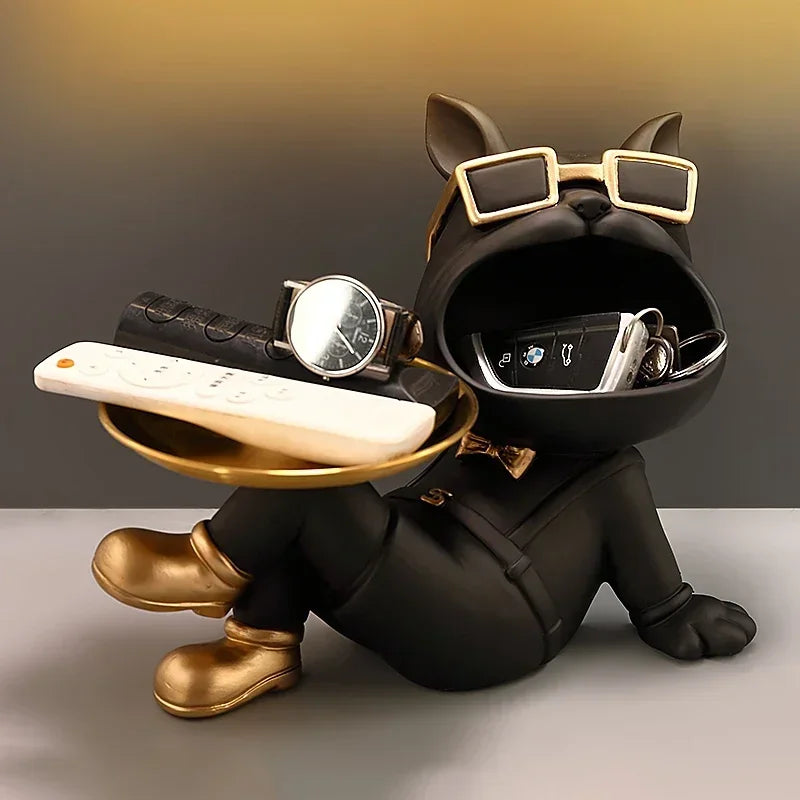 Resin Dog Statue Living Room Decor Dog Sculpture Table Tray Ornaments French Bulldog Figurine for Home Interior Desk Decoration